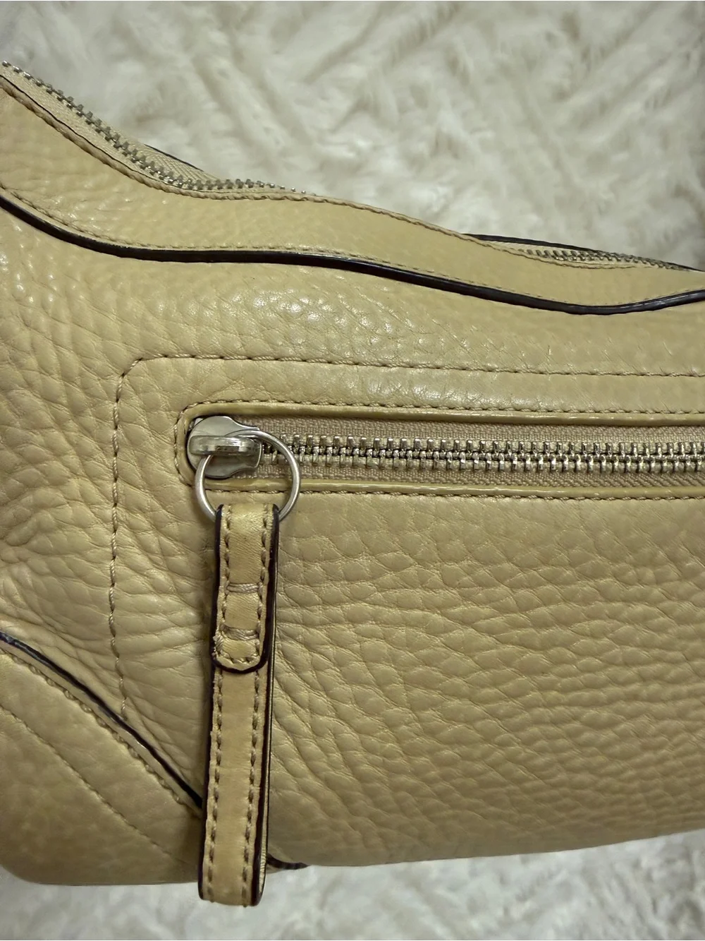Coach Beige Pebbled Leather Shoulder Factory Bag